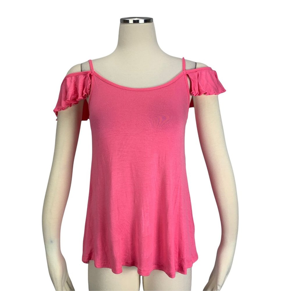 Copper Key Large Top NWT Cold Shoulder Pink Stretch Cute Preppy Pretty Rayon